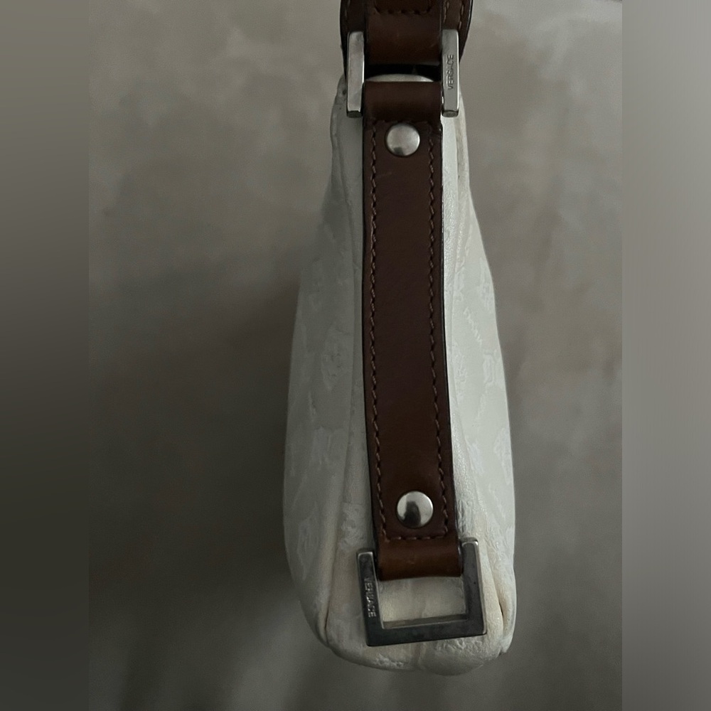 White Versace Embossed Monogram Shoulder Bag + Du… - image 2